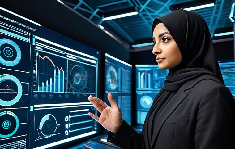 ** A highly skilled Arab cybersecurity professional, fully clothed in modest business attire, focused on a sleek, glowing digital interface displaying complex data visualizations and network diagrams. The background is a clean, modern cybersecurity operations center (SOC) with abstract futuristic elements, symbolizing continuous learning and advanced threat analysis. The individual is in a natural pose, demonstrating concentration and expertise. Perfect anatomy, correct proportions, well-formed hands, proper finger count, natural body proportions. Safe for work, appropriate content, professional, high quality, studio lighting, detailed, realistic.

**