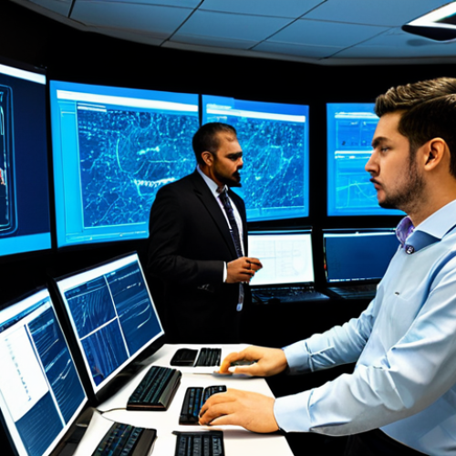 Home 5 A diverse team of professional cybersecurity analysts, fully clothed in modest business casual attire, collaboratively working in a high-tech Security Operations Center (SOC). They are gathered around multiple large, glowing digital screens displaying complex network diagrams, live threat intelligence feeds, and data dashboards. One analyst points at a critical data point, another intently types on a keyboard, while a third observes with focused concentration. The environment is modern, clean, and well-lit, emphasizing a sense of control and advanced technology. Perfect anatomy, correct proportions, natural pose, well-formed hands, proper finger count, natural body proportions, professional photography, high quality, safe for work, appropriate content, family-friendly.