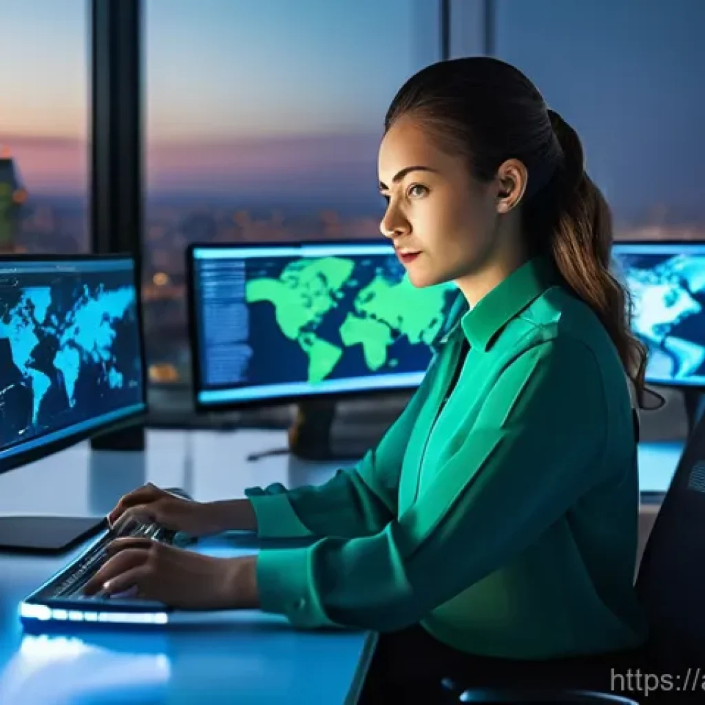 보안관제센터 퇴사 후 커리어 방향 - **Prompt:** "A highly focused female cybersecurity expert, wearing smart professional attire, is eng...