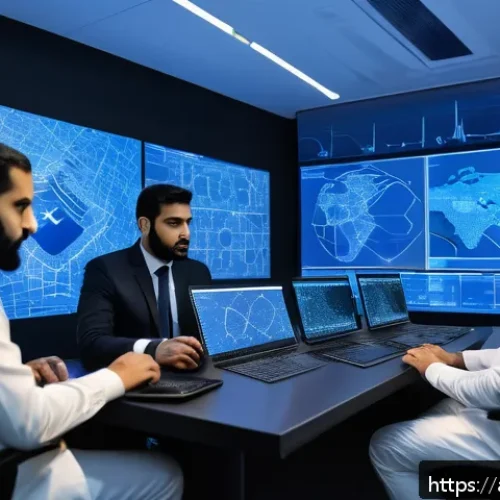 보안관제센터 입문자 추천 서적 - A modern cybersecurity operations center in the Middle East setting, featuring a diverse team of Ara...